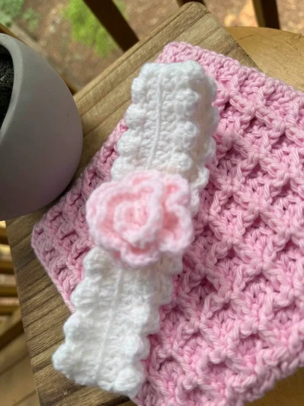 NEW Adorable Rosette Baby Headband and Wash Cloth - Hand Crochet - Pure Cotton